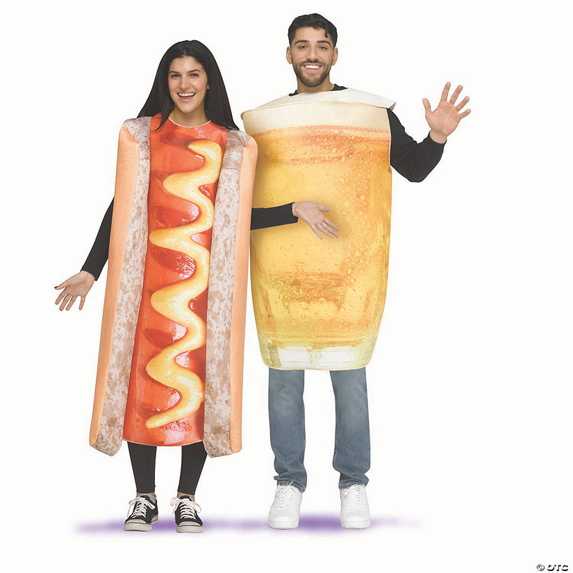 Adults Hot Dog &amp; Beer Couples Costume Image