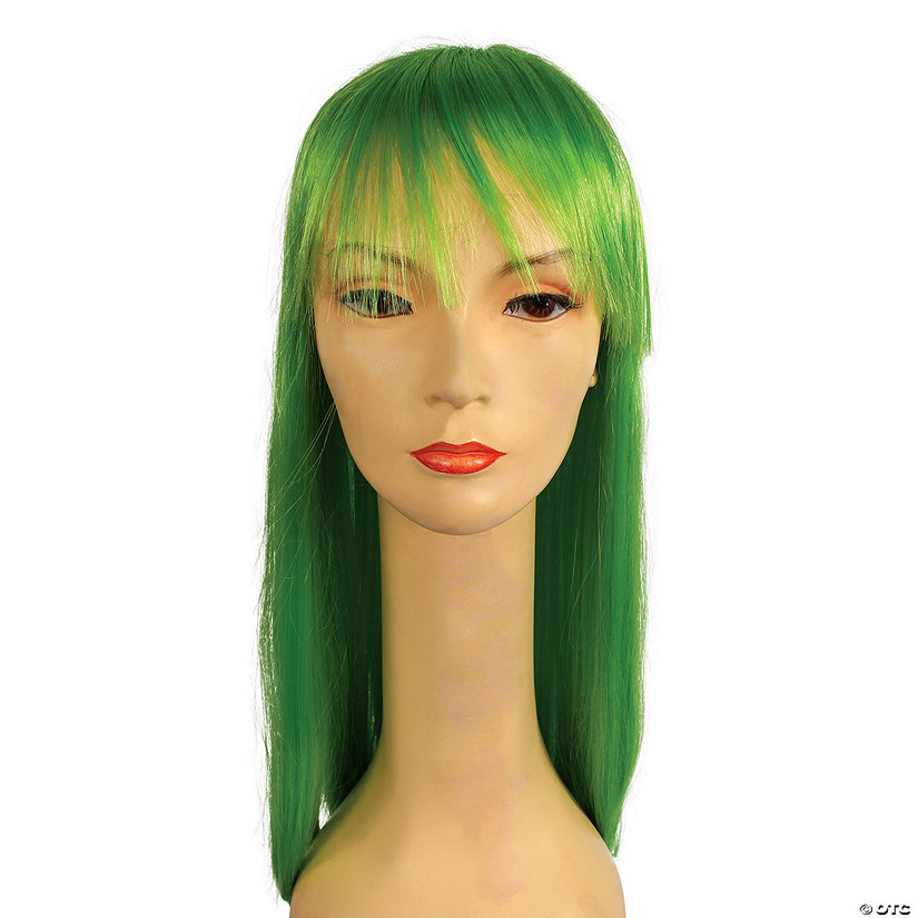 Adults Long Hair Pageboy with Bangs Wig - Bright Green Kaf 4 Image