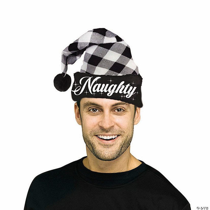 Adults Naughty Black &amp; White Polyester Santa Hat - One Size Image