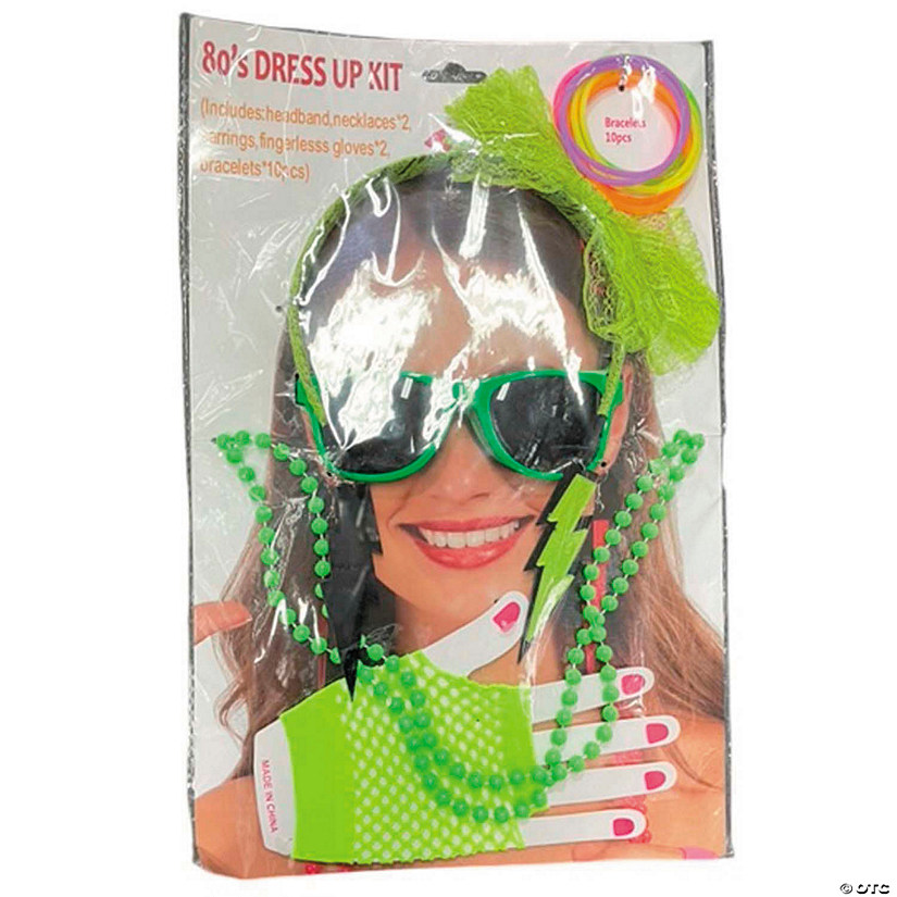 Adults Neon Green 80's Costume Accessory Kit - 17 Pc. Image