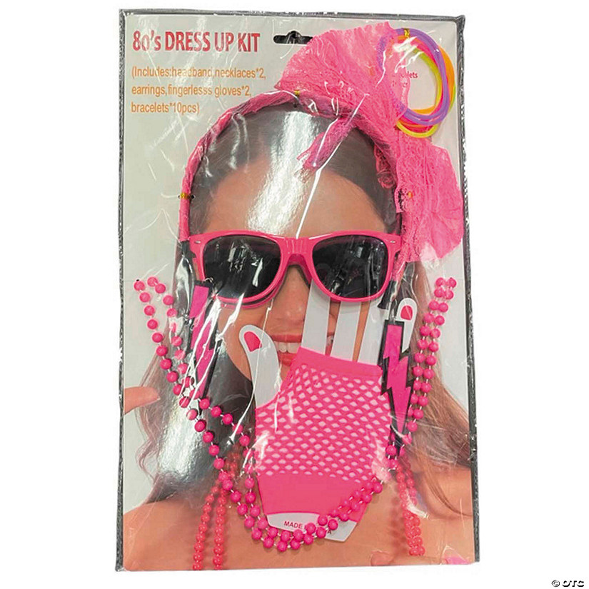 Adults Neon Pink 80's Costume Accessory Kit - 17 Pc. Image