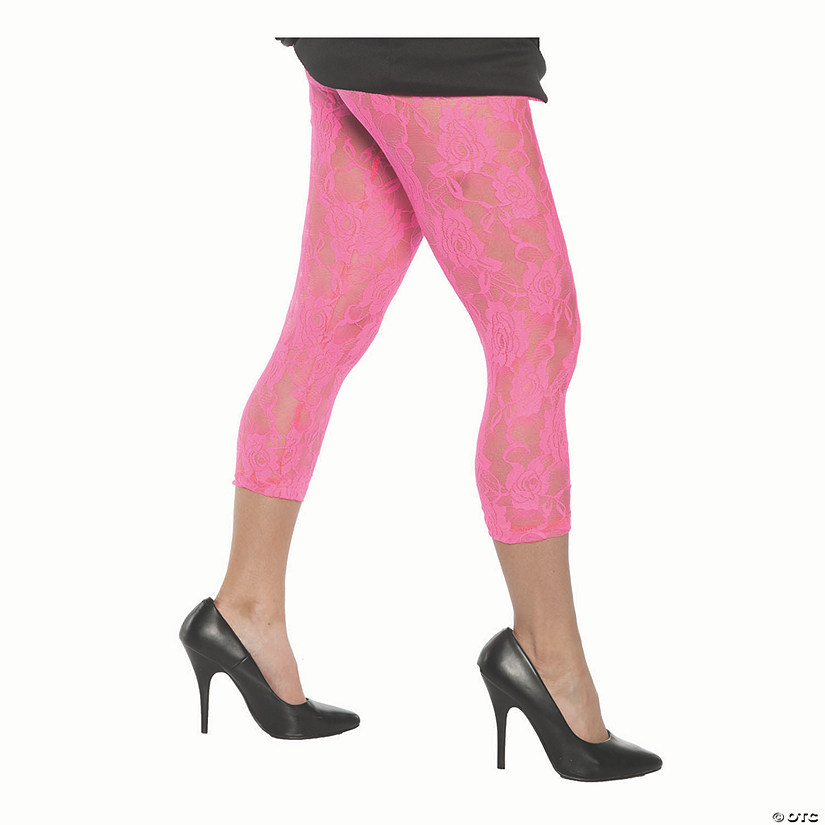 Adults Neon Pink Lace Leggings - Small Image