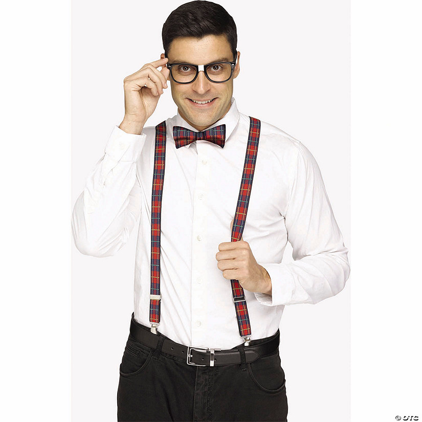 Adults Nerd Black &amp; Plaid Suspender Set Costume Accessories Image