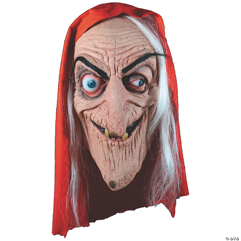 Adults Old Witch Plastic Mask with Red Hood - One Size Image