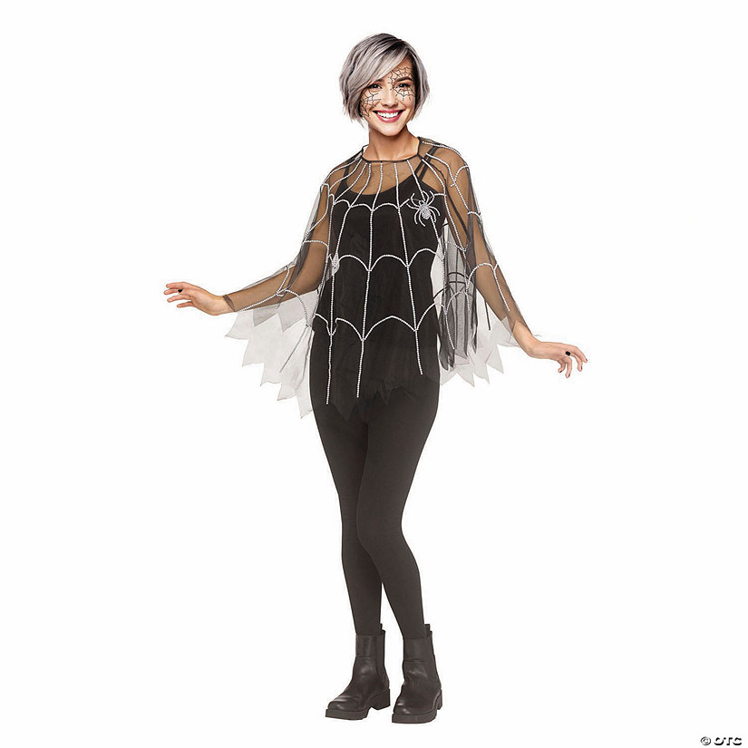 Adults Pearl Spider Web Mesh Poncho Costume - One Size Image