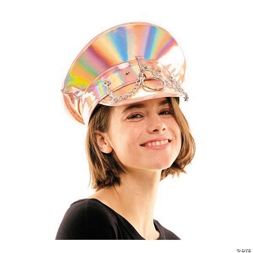 Adults Pink Iridescent Captain Hat with Silver Chains Image