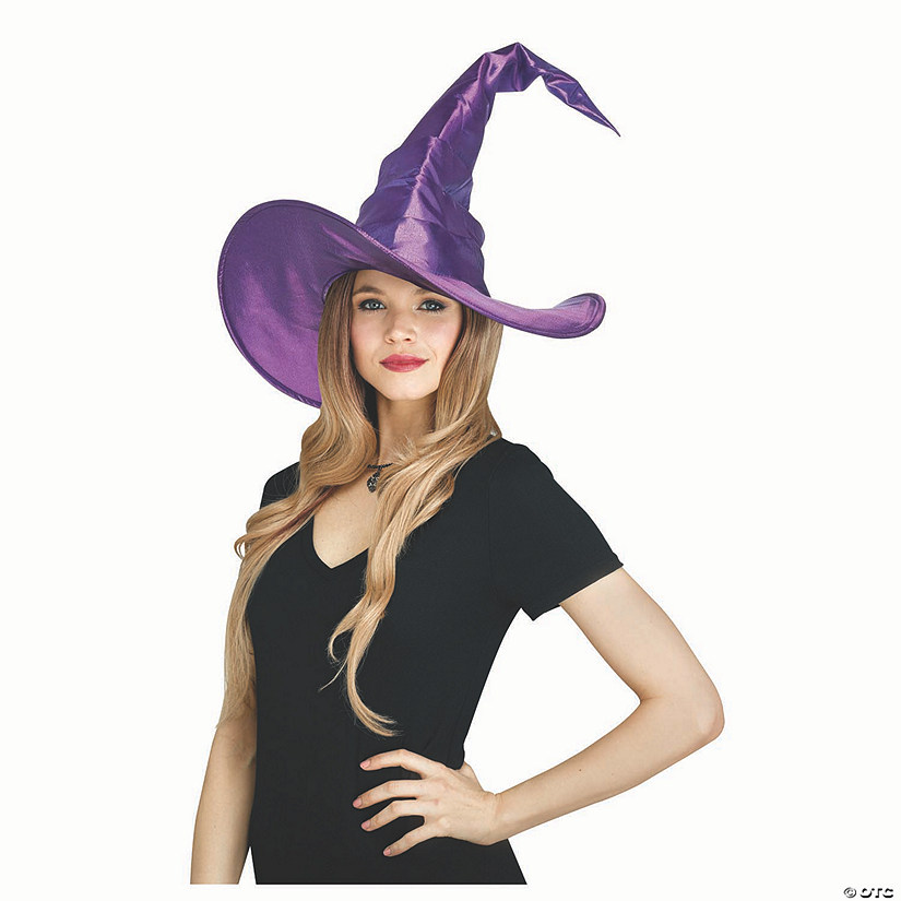 Adults Purple Curved Cone Polyester Witch Hat Costume Accessory Image