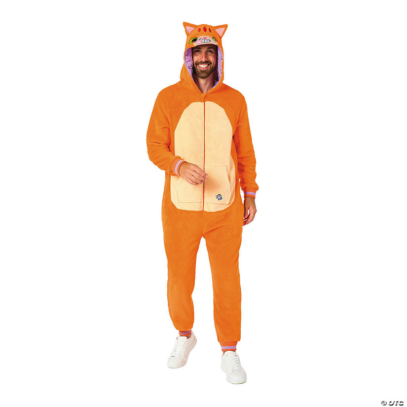 Adults Red Cat Hooded Onesie Costume Image
