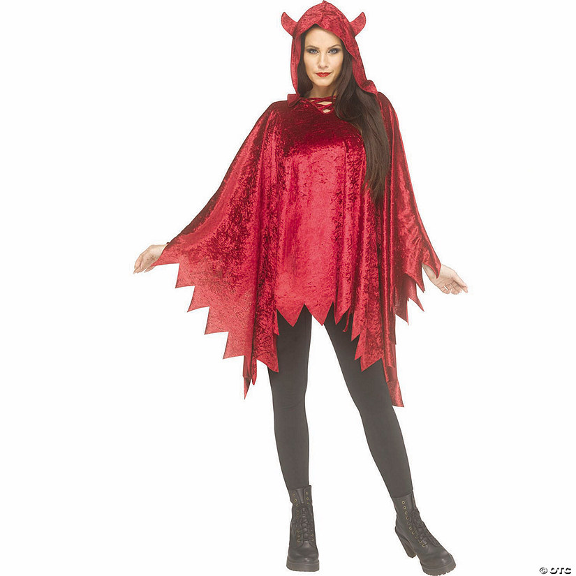 Adults Red Velour Devil Poncho Costume - One Size Image
