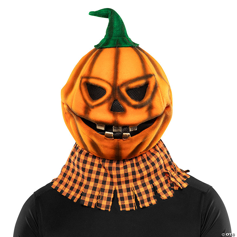 Adults Scarecrow Pumpkin Head Halloween Mask with Hat &#8211; One Size Image