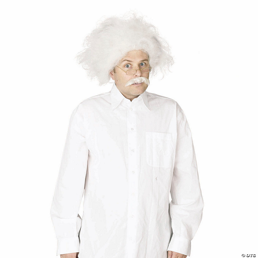 Adults Scientist White Wig and Mustache Set Costume Accessories Image