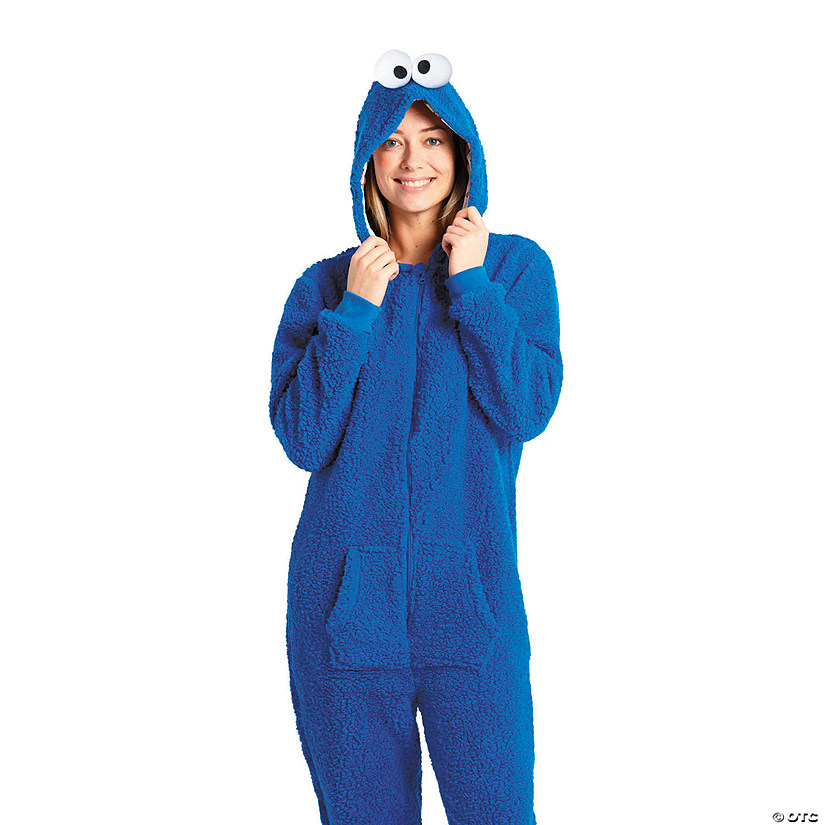 Adults Sesame Street&amp;#174; Cookie Monster Hooded Onesie Costume Image