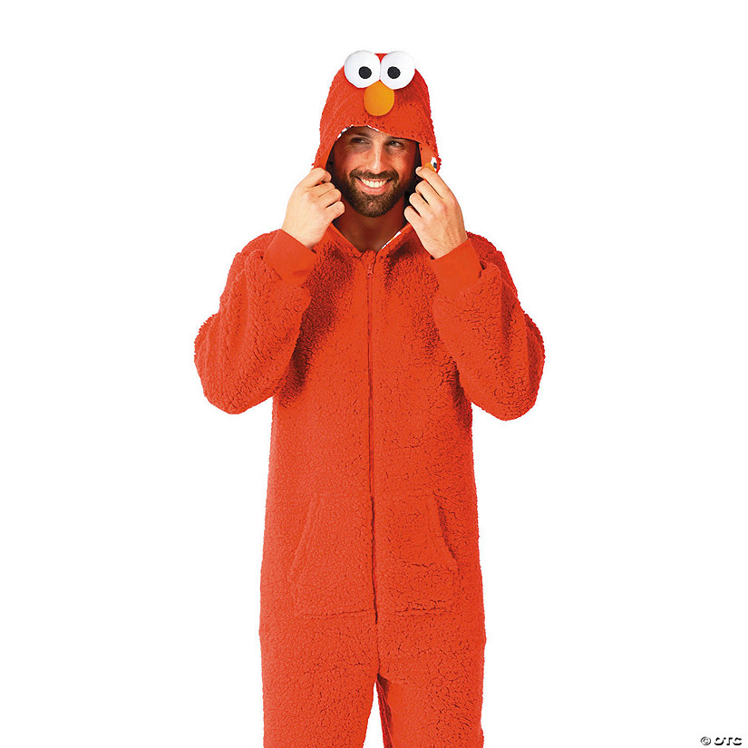 Adults Sesame Street&amp;#174; Elmo Hooded Onesie Costume Image