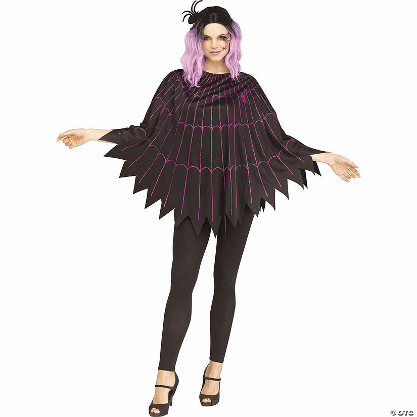 Adults Spiderweb Glitter &amp; Black Polyester Poncho - One Size Image