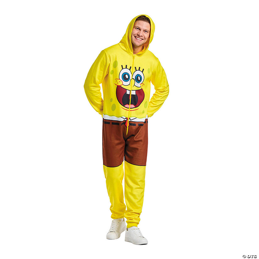 Adults SpongeBob SquarePants&amp;#8482; SpongeBob Hooded Onesie Costume Image