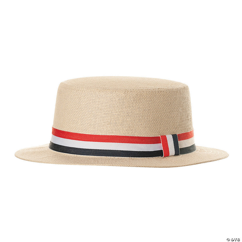 Adult's Straw Cowboy Hat with Red White & Blue Hatband Image