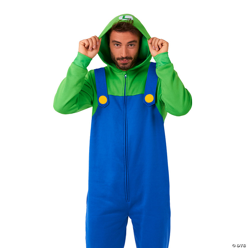 Adults Super Mario Bros.&amp;#8482; Luigi Onesie Costume Image