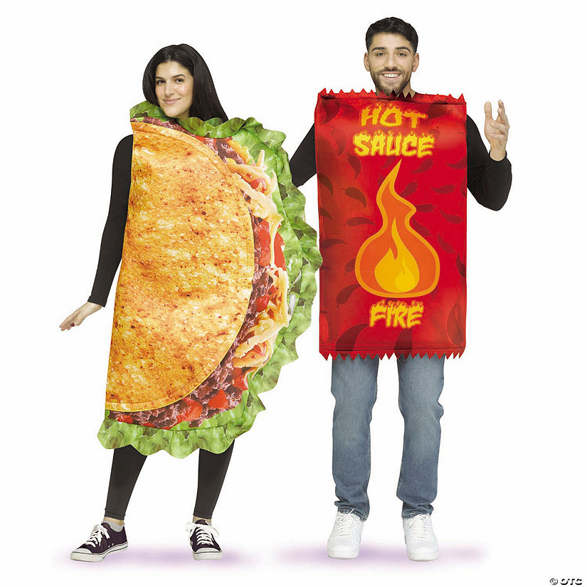 Adults Taco &amp; Hot Sauce Couples Halloween Costume - One Size Image