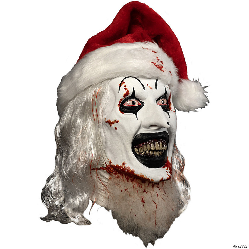 Adults Terrifier 3&amp;#8482; Art the Clown with Santa Hat Overhead Latex Mask Image