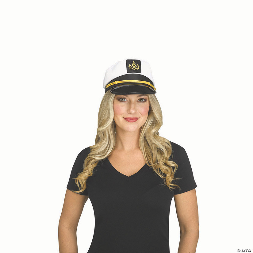 Adults White, Black & Gold Polyester Skipper Hat Costume Accessory Image