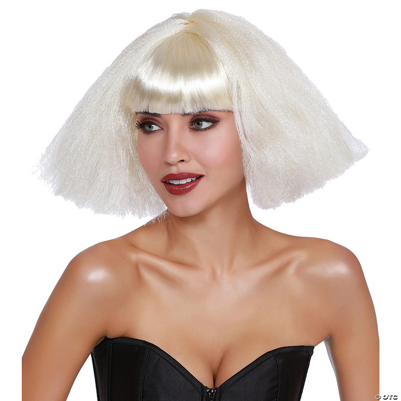 Adults White Crimped Wedge Bob Wig Image