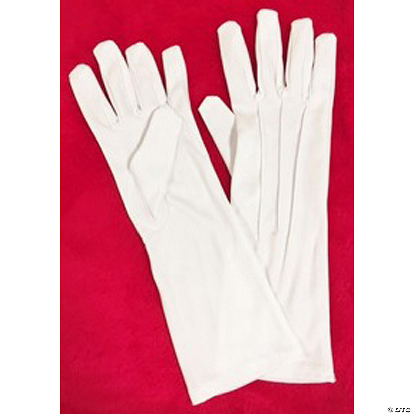 Adults White Long Nylon Santa Gloves Image