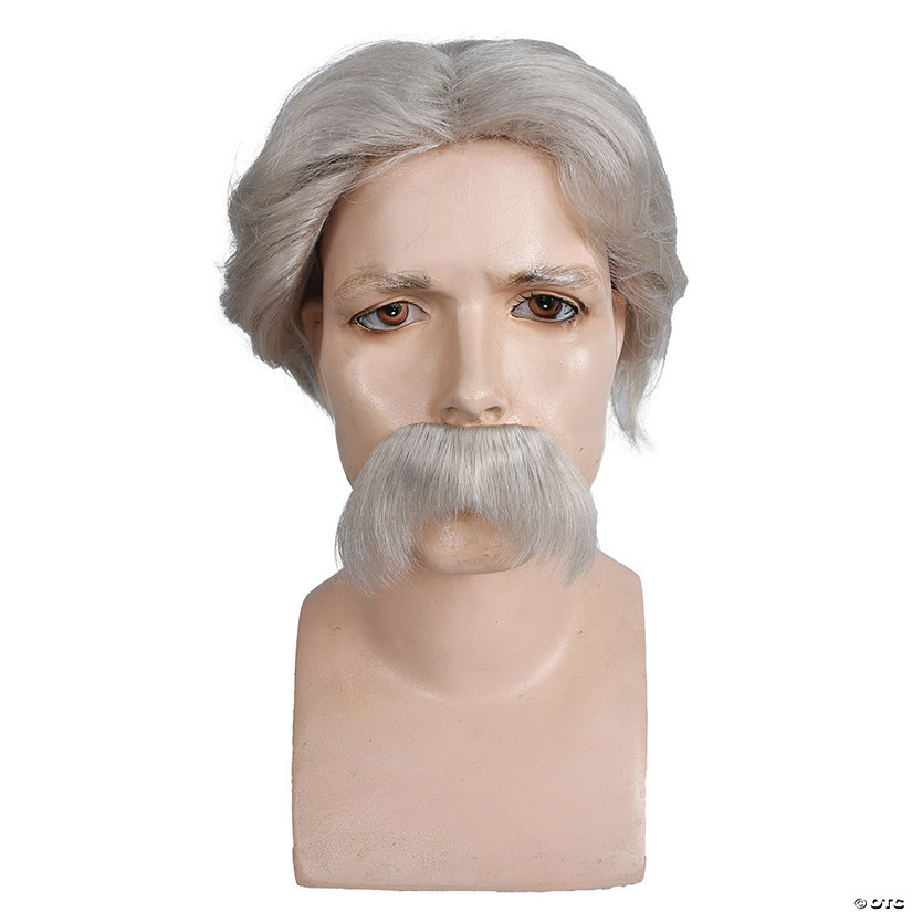 Adult's White Mark Twain Wig & Moustache Image