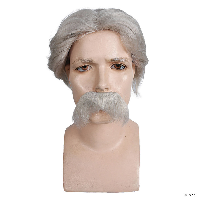 Adults White Mark Twain Wig &amp; Moustache Image