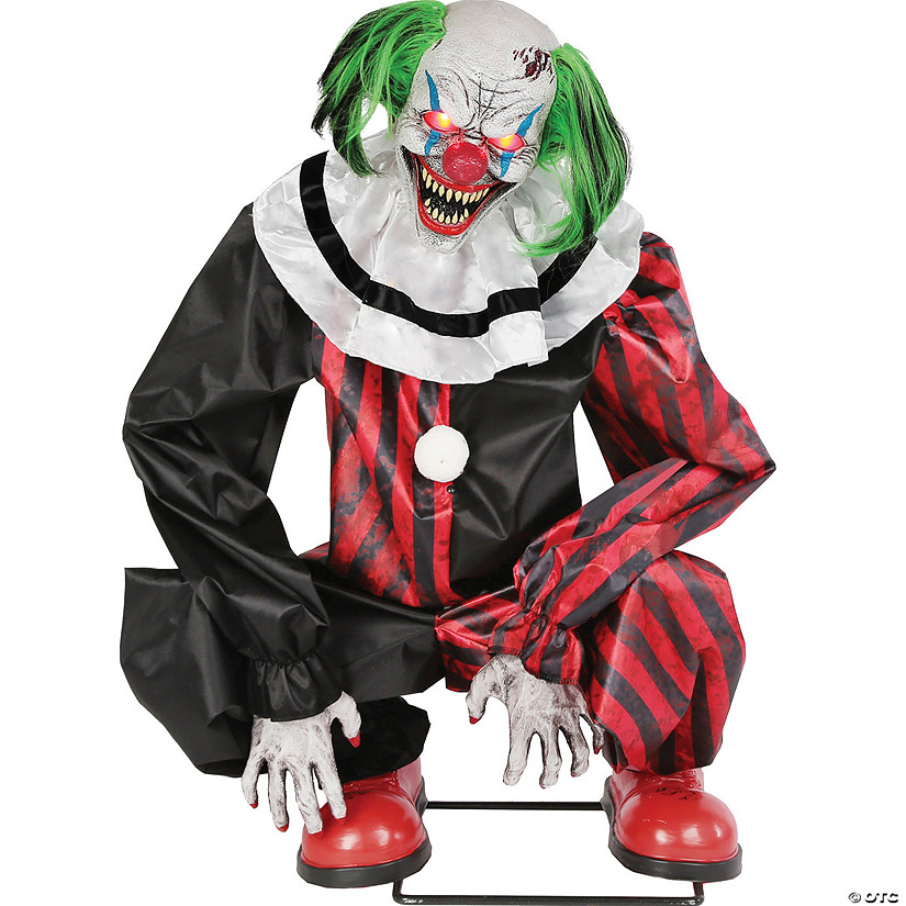 Animated Crouching Red Clown Prop Halloween Express