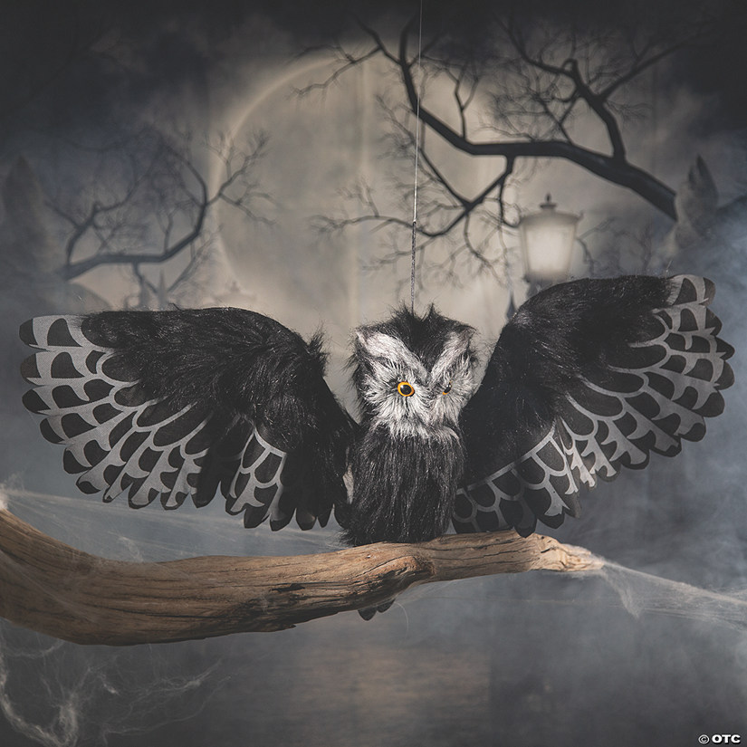 Animated Hanging Owl Halloween Decoration Image