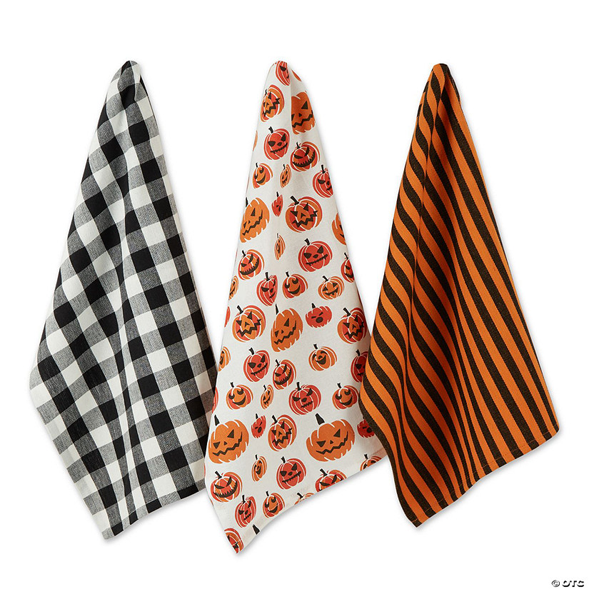 Asst Pumpkin Faces Dishtowel (Set Of 3) Image