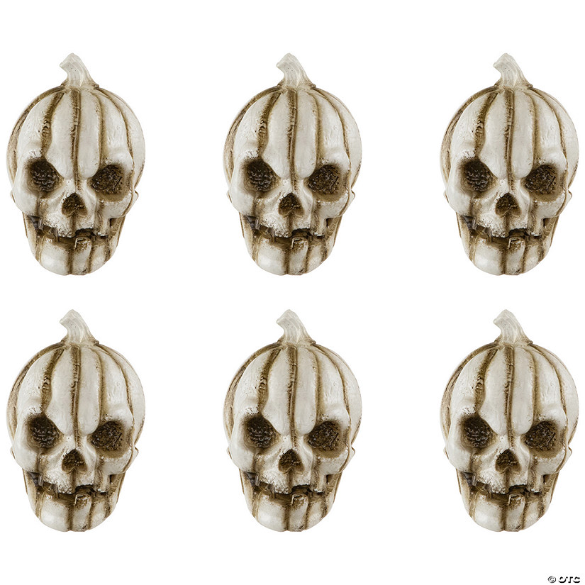 Bag of Mini Pumpkin Head Skulls Halloween Decorations - 3" - Set of 6 Image