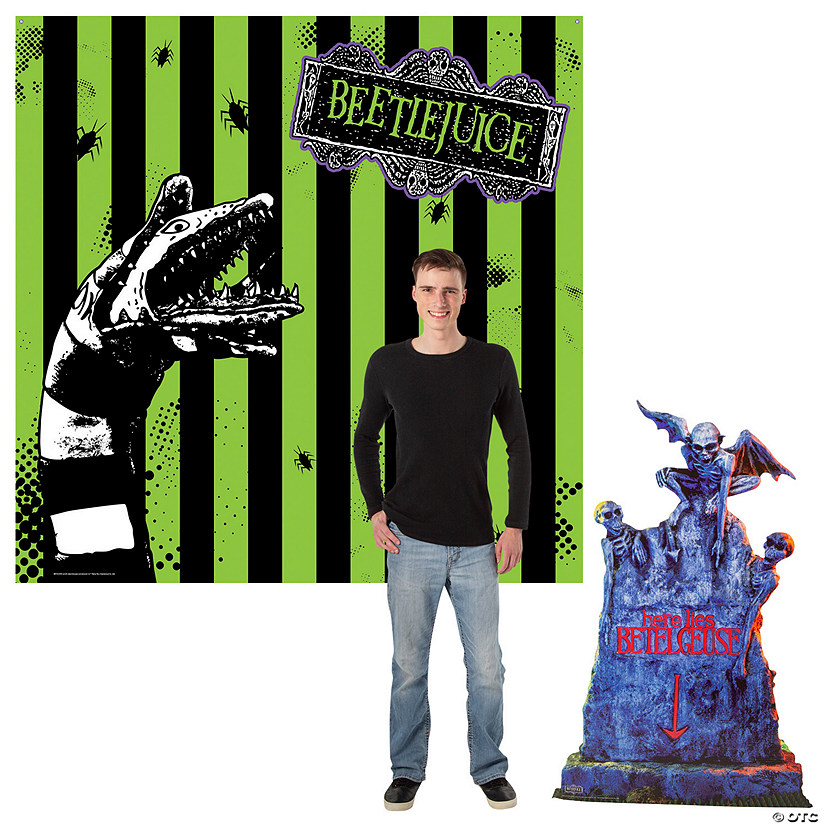 Beetlejuice&amp;#8482; Backdrop &amp; Tombstone Stand-Up Decorating Kit - 2 Pc. Image