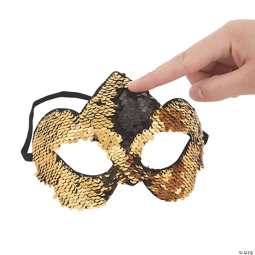 Black &amp; Gold Flipping Sequins Masks - 12 Pc. Image