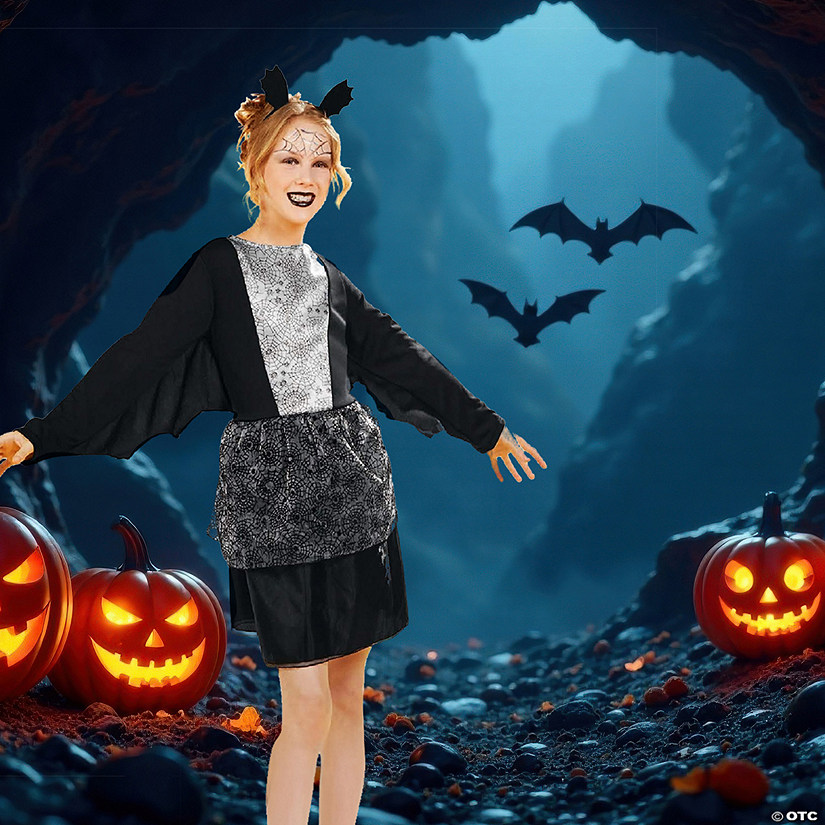 Black and Silver Vampire Girls Dress Halloween Children's Costume - Medium Image