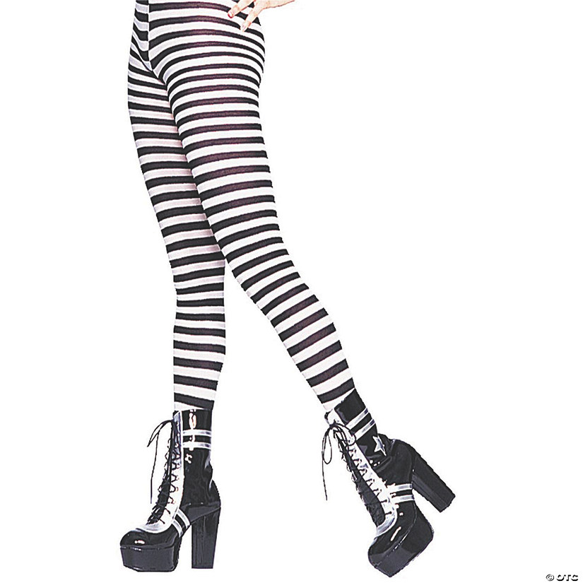 Black & White Striped Plus-Size Tights Image