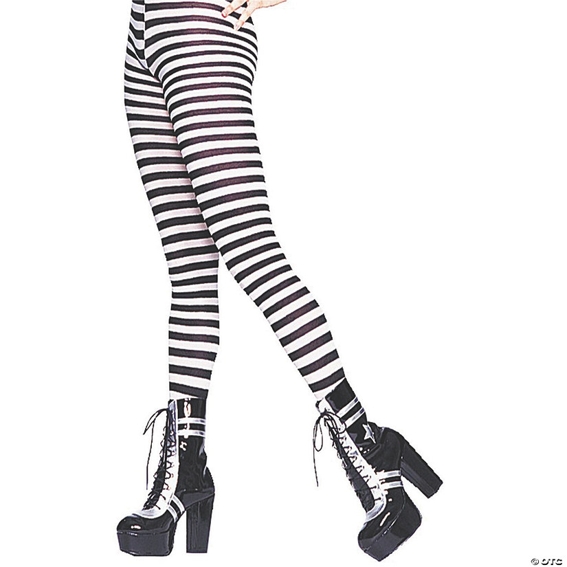 Black & White Striped PlusSize Tights Halloween Express