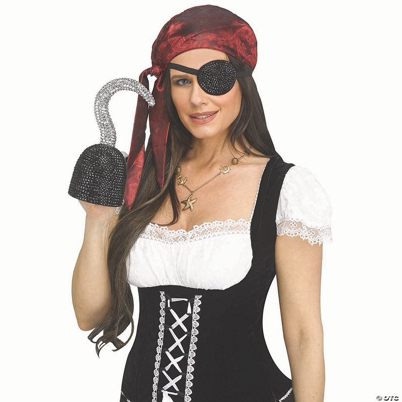 Black Plastic Pirate Hook Hand with Rhinestone Bling Costume Accessory Image