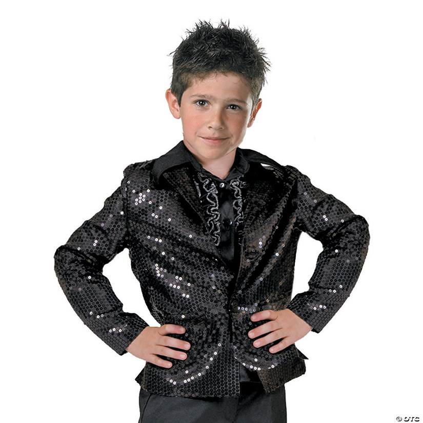 Boy's Black Disco Jacket Costume - Medium Image