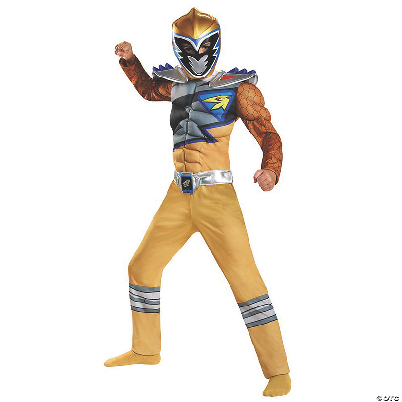 Boy's Classic Muscle Chest Mighty Morphin Power Rangers&#8482; Gold Ranger Dino Costume - Medium Image