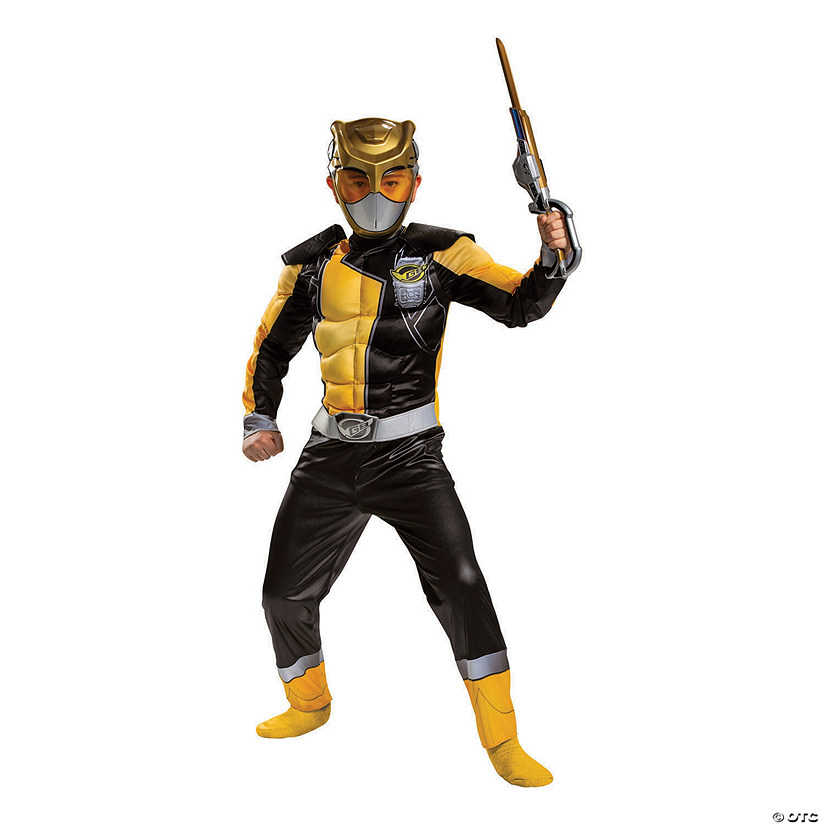 Boy's Classic Muscle Mighty Morphin Gold Ranger Costume - Large Image