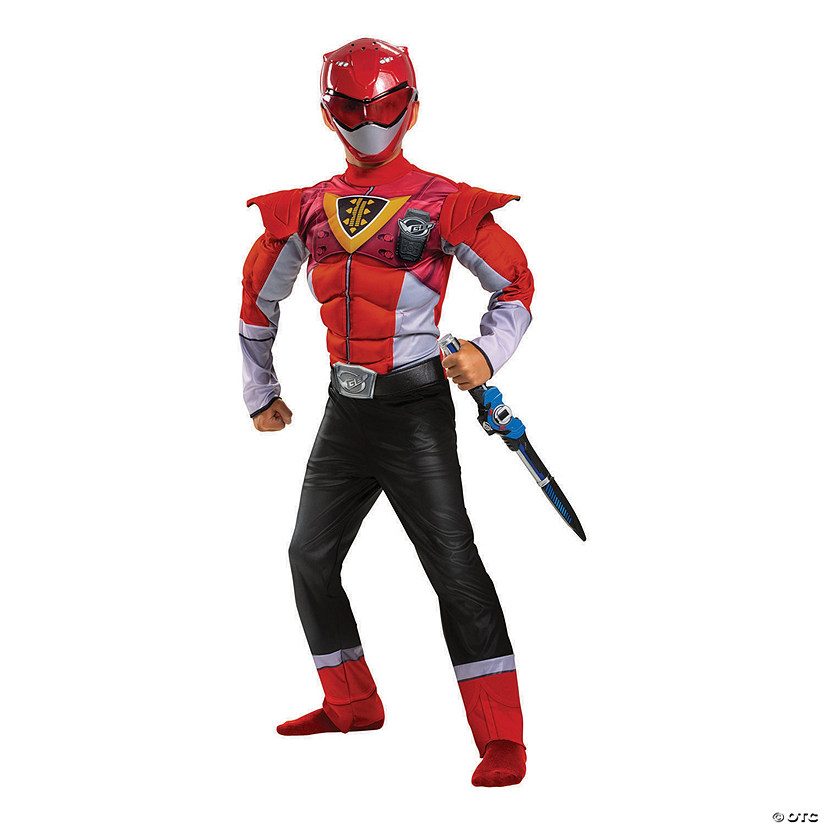 Boy's Classic Power-Up Muscle Mighty Morphin Red Ranger Costume Image