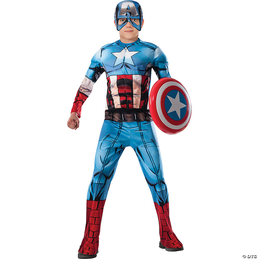 Boy's Deluxe Muscle Captain America Costume Image