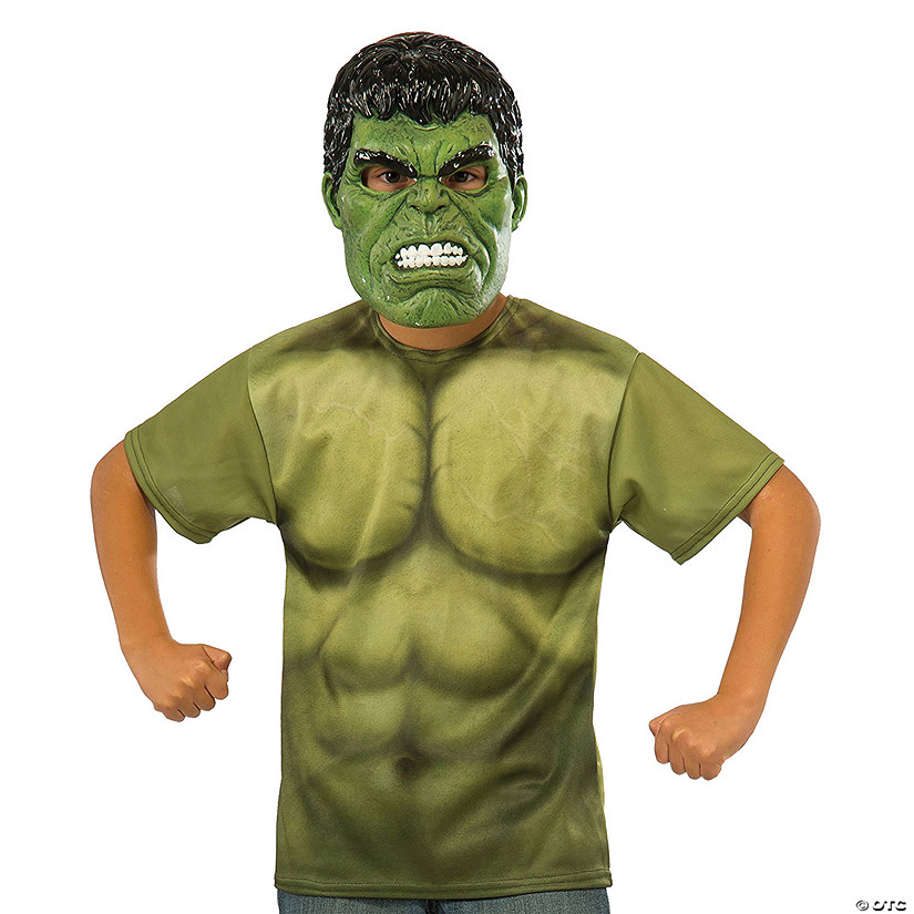 Boy's Hulk T-Shirt &amp; Mask Costume Kit Image