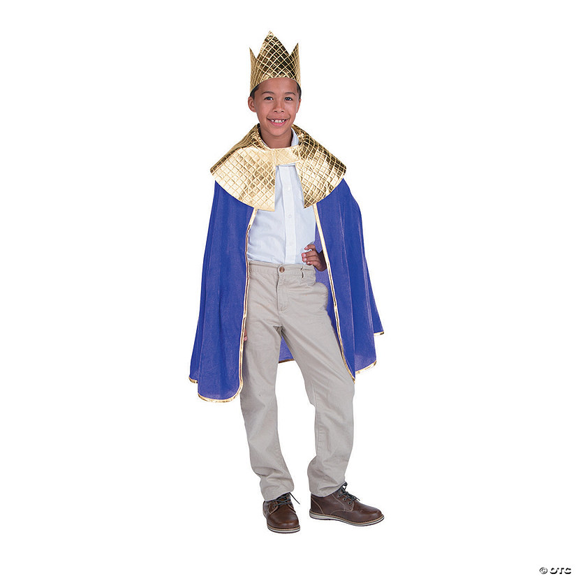 Boy's Purple Wise Man's Cape with Crown Costume Image