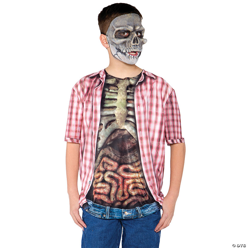 Boy's Skeleton with Guts Shirt Costume Image