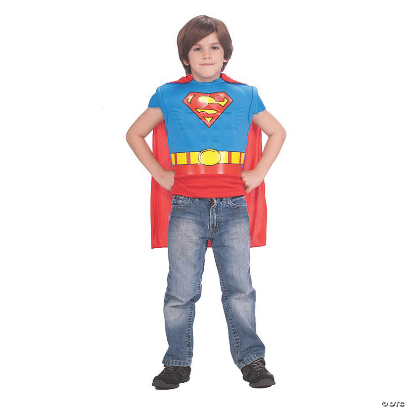 Boy's Superman Muscle Shirt Cape Costume Image