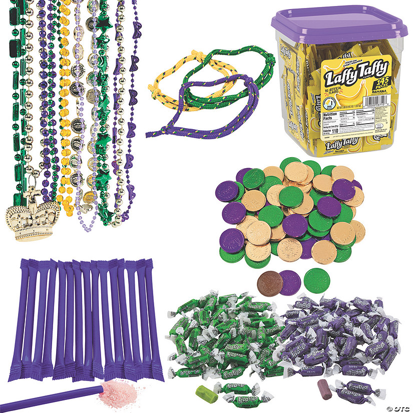 Bulk 1337 Pc. Mardi Gras Candy &amp; Jewelry Handout Kit Image