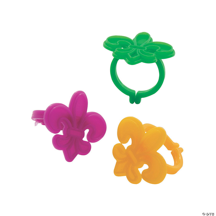 Bulk 144 Pc. Mardi Gras Fleur de Lis Rings Image