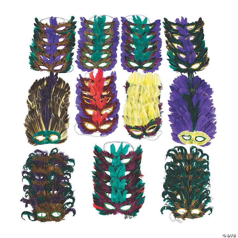 Bulk 250 Pc. Mardi Gras Feather Mask Assortment Image